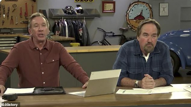 Reunited! Tim also executive produces and co-hosts the 10-episode builder reality competition Assembly Required with Richard Karn (R), which airs Tuesdays on the History Channel