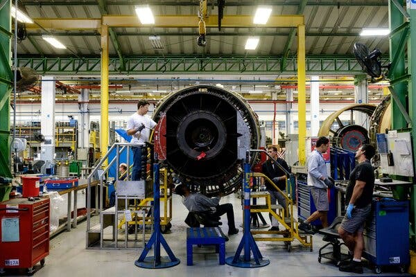 A jet engine at GE’s aviation engine overhaul facility in Petropolis, Rio de Janeiro, in 2016.