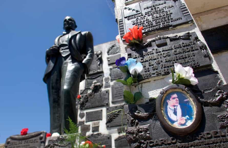 The tomb of the French-Argentine singer Carlos Gardel, at Chacarita cemetery