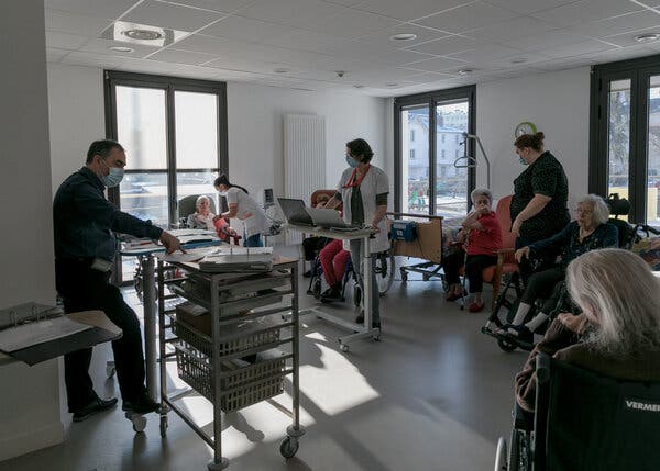 Residents of a nursing home near Paris waiting under observation after receiving their vaccines last month.