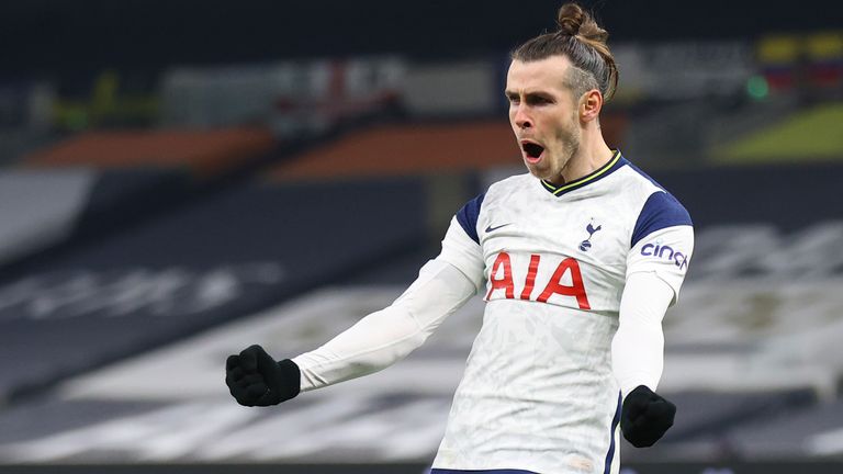 Gareth Bale celebrates after scoring second for Spurs (AP)