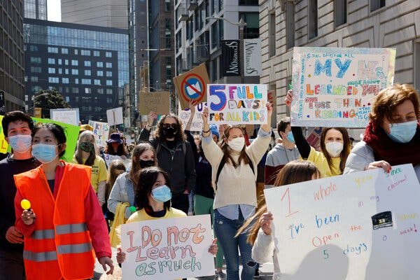 A rally in San Francisco on Saturday in support of a five-day in-person learning schedule at the city’s public schools.