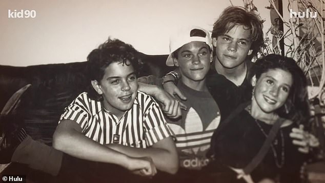 Star studded: Oscar winner Leonardo DiCaprio executive produced Kid 90, which also features never-before-seen footage of Brian Austin Green (2-L), Stephen Dorff (2-R), Mark-Paul Gosselaar, Danny Boy O'Connor, Sara Gilbert, Mark Wahlberg, and more