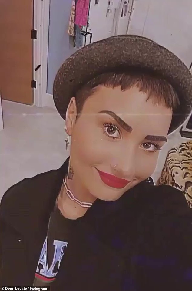 Sleek look: Lovato took to Instagram last month to show off her new hairdo