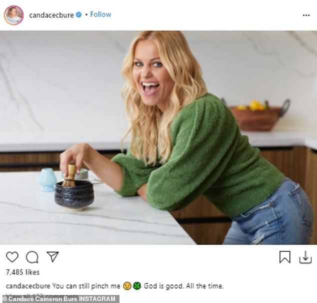 Green gal: Fuller House star Candace Cameron Bure wore a green sweater with her jeans