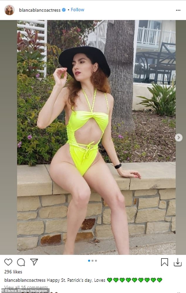 From BB: Blanca Blanco of Tale Of Tails was seen in a bright green bikini with a black hat. In her caption the Washington state native said, 'Happy St. Patrick's day, Loves' as she added nine green hearts
