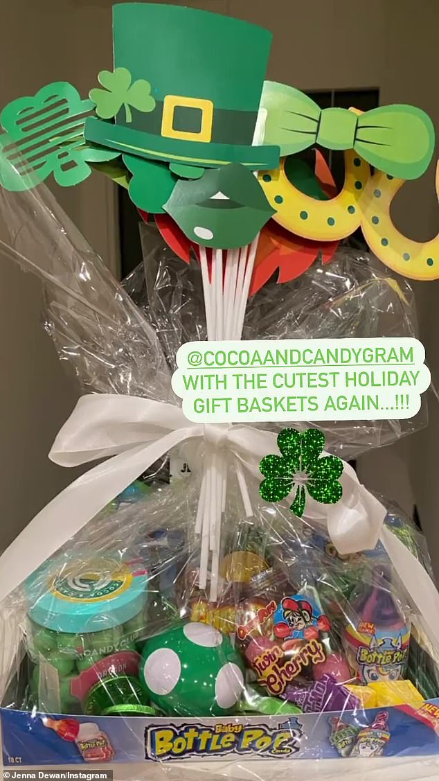 Sugar rush on SPD: Jenna Dewan posted a photo of a candy basket as she said, 'With the cutest holiday gift baskets again...!!!'
