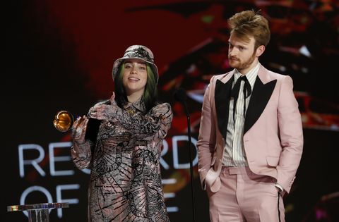 los angeles   march 14 billie eilish and finneas win the award for record of the year at the 63rd annual grammy® awards, broadcast live from the staples center in los angeles, sunday, march 14, 2021 800 1130 pm, live et500 830 pm, live pt on the cbs television network and paramount photo by cliff lipsoncbs via getty images