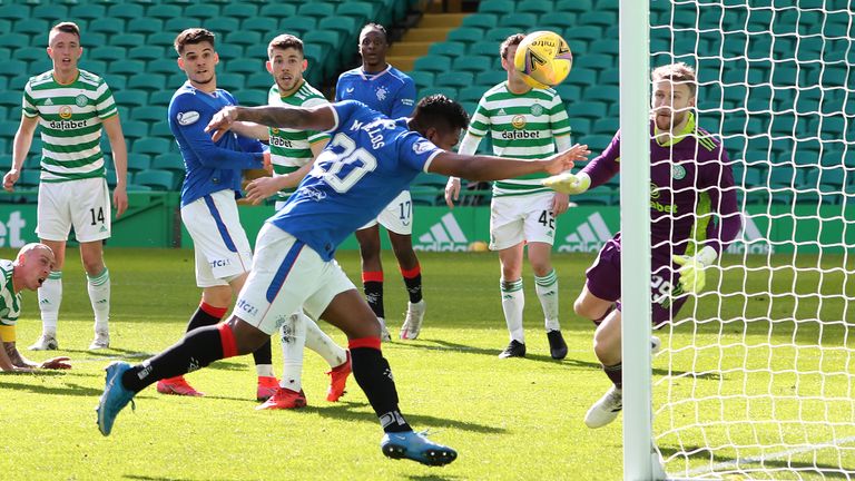 Rangers&#39; Alfredo Morelos scores against Celtic