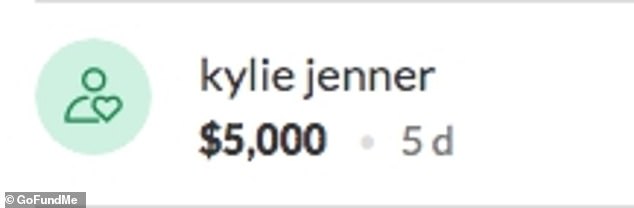 Giving something: Jenner's donation of $5,000 is currently one of the campaign's top contributions, with the highest being in the amount of $12,000