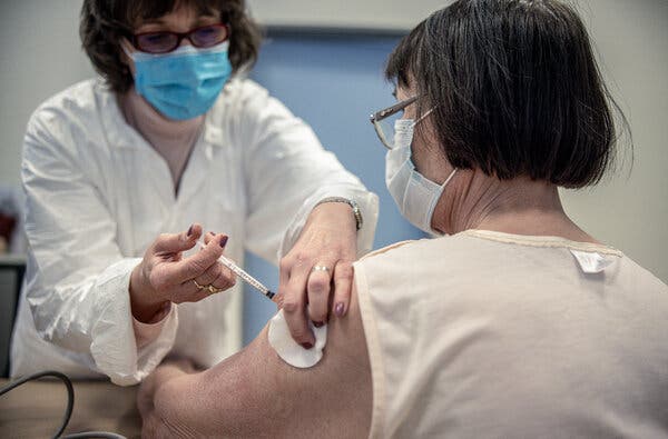 A patient receiving the AstraZeneca vaccine in Budapest on Friday.