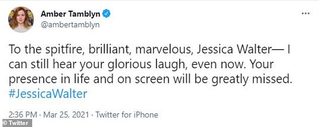 Amber: 'I'm fortunate enough to have had a front row seat to her brilliance for 25 years. My thoughts are with her daughter Brooke and grandson Micah today. Farewell, Jessica. You'll be missed,' he concluded