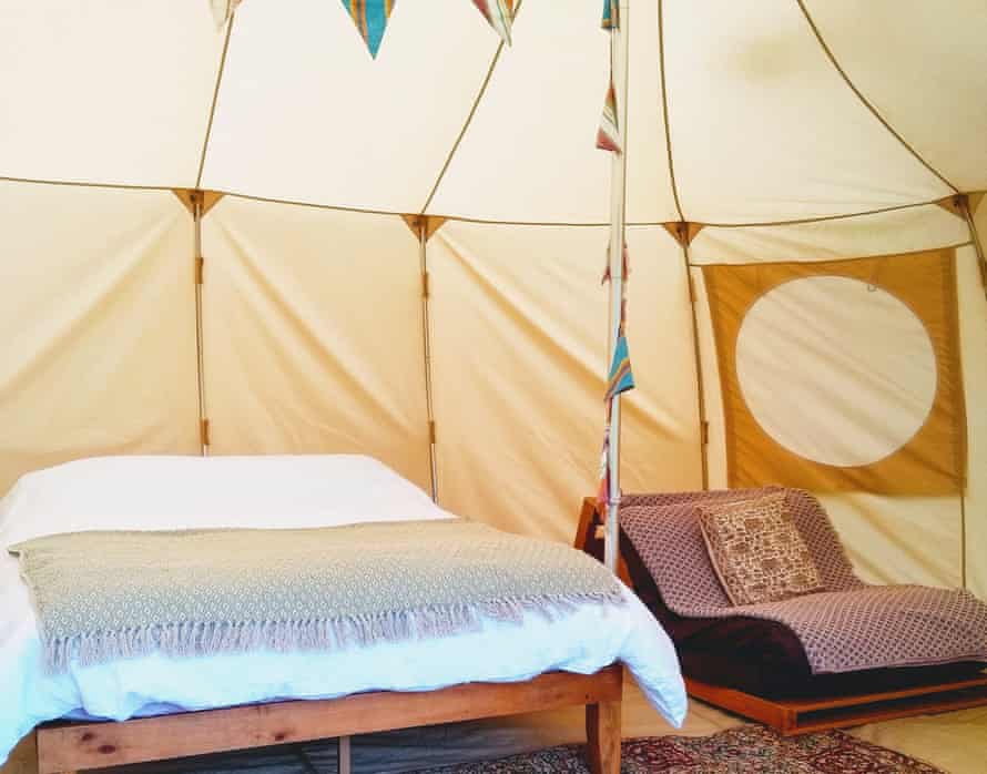 A furnished bell tent at Ten Acres Vineyard, Devon