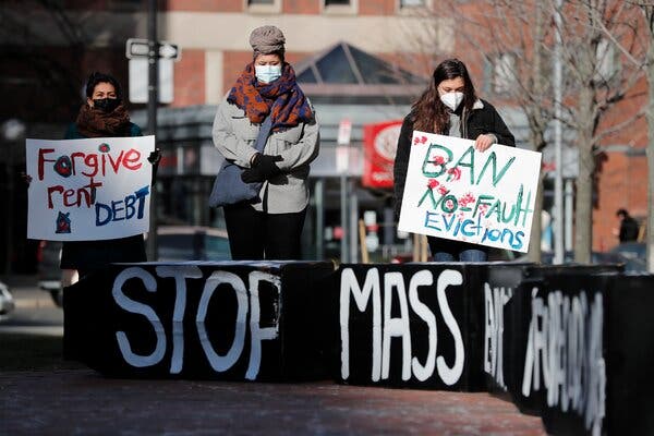 Tenants’ rights advocates demonstrated outside the John F. Kennedy federal building in Boston in January.