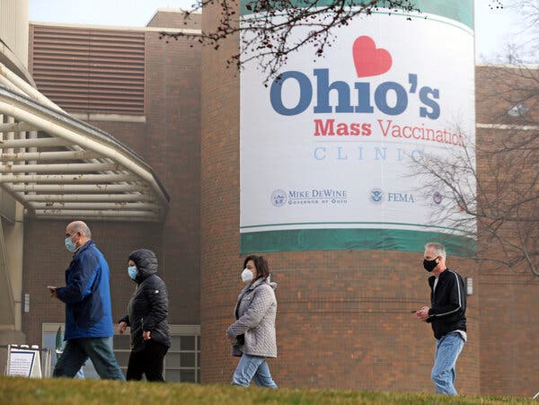 A vaccination site at Cleveland State University in Ohio was expected to administer 6,000 shots a day shortly after it opened earlier this month. The state is among those expanding vaccinations to all adults.