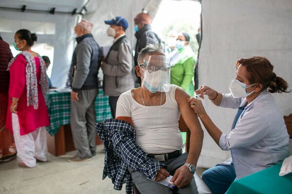 A vaccination center in Kathmandu, Nepal, this month.