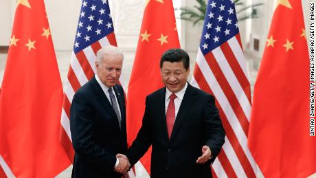 Chinese President Xi Jinping with then US Vice President Joe Biden  inside the Great Hall of the People on December 4, 2013 in Beijing, China. 
