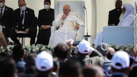 Pope Francis attends an inter-religious meeting in the Sumerian city-state of Ur.