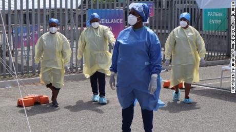 Frontline workers at the Rita Flynn Isolation facility in Port Moresby, Papua New Guinea.