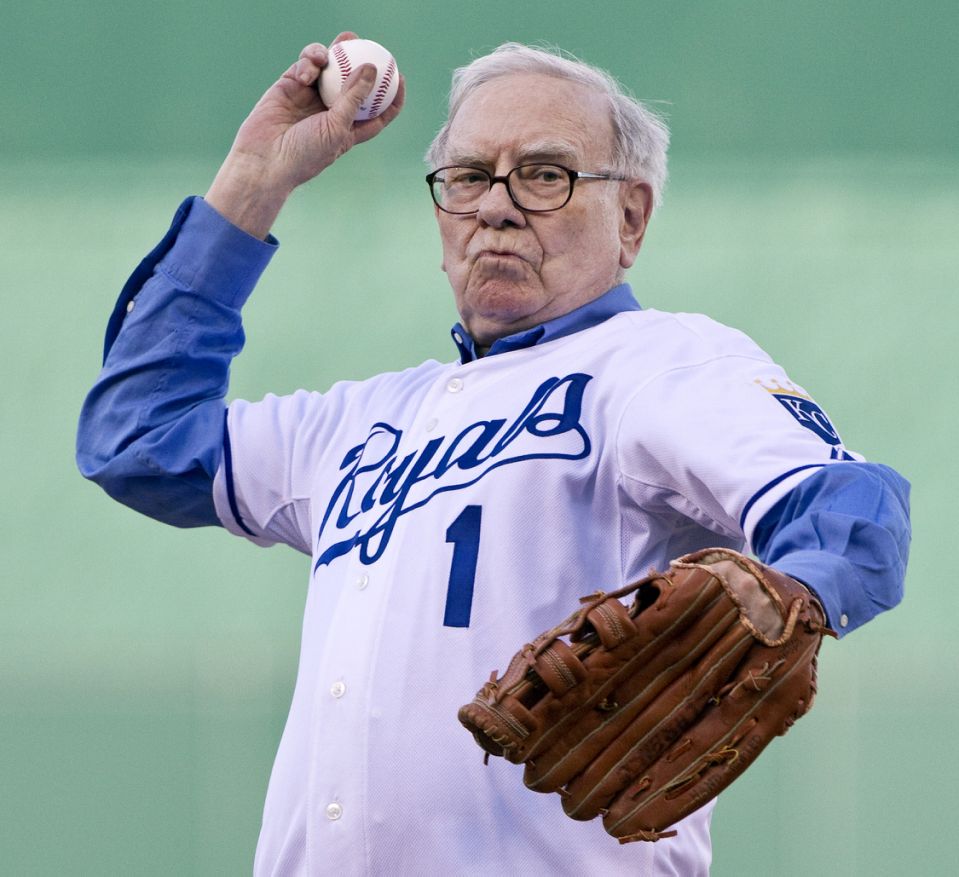 Berkshire Hathaway&#39;s Chairman Warren Buffett throws out the ceremonial first pitch before the Kansas City Royals play host to the Houston Astros at Kauffman Stadium in Kansas City Missouri, on Thursday, June 17, 2010.  (Photo by John Sleezer/Kansas City Star/Tribune News Service via Getty Images)