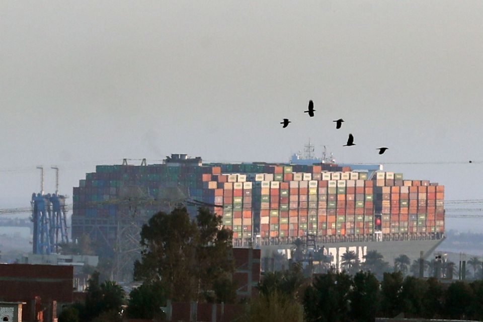 Stranded container ship Ever Given, one of the world&#39;s largest container ships, is seen after it ran aground, in Suez Canal, Egypt March 26, 2021. REUTERS/Mohamed Abd El Ghany