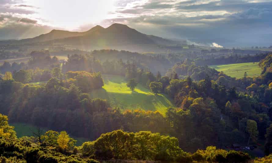 A viewpoint known as Scott’s View, overlooking the river Tweed and Eildon hills.