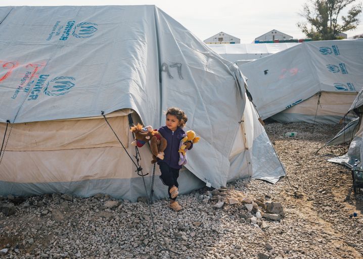 A girl in the new camp at Kara Tepe: Many children in the camp started sleep walking after the fire in Moria.