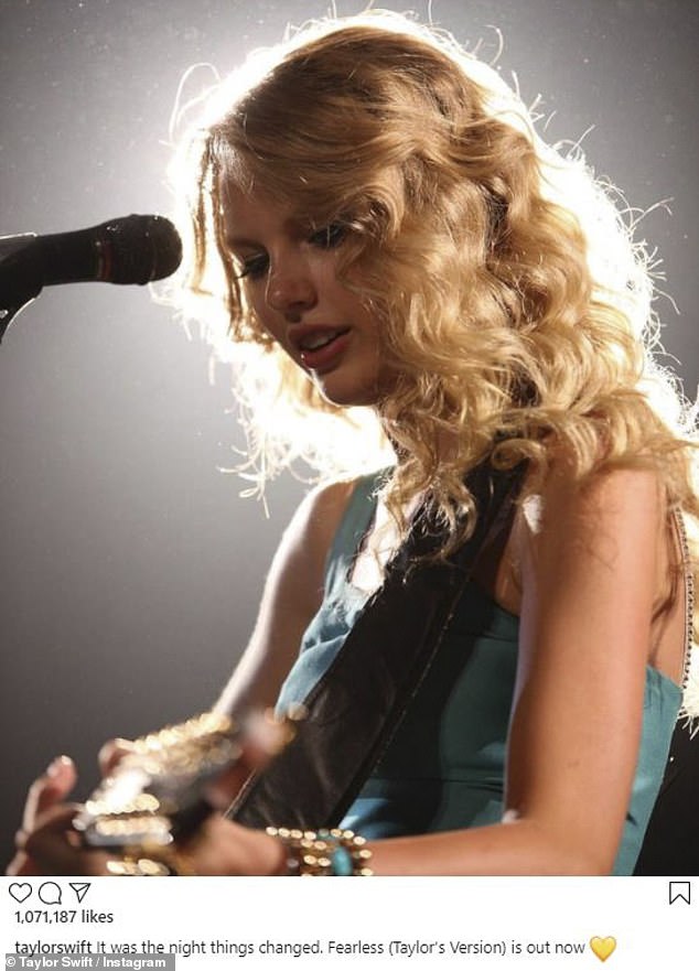 Regaining creative control: Swift released her own version of her 2008 album Fearless on Thursday following the sale of her master recordings and promoted it on social media