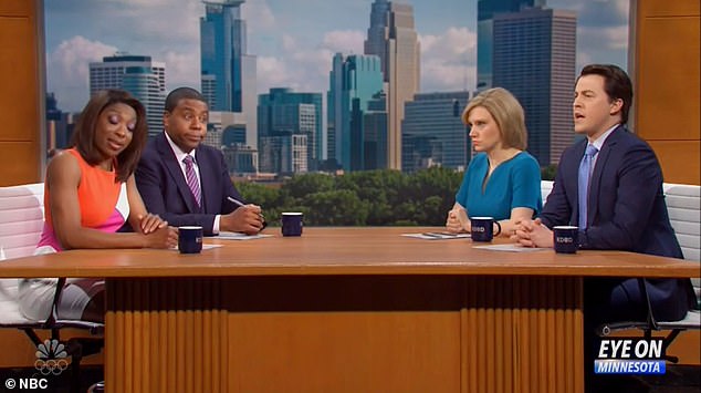 Topical: The opening sketch for the evening featured Ego Nwodim, Kenan Thompson, Kate McKinnon and Alex Moffat as anchors at a Minnesota news station discussing the trial of fired police officer Derek Chauvin