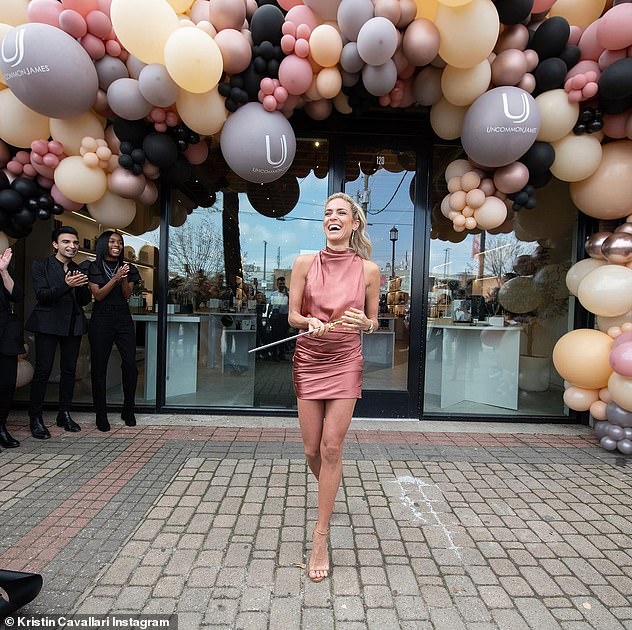 Working gal: But it was back to business as usual for Kristin as she was on hand to open her third storefront for her Uncommon James label in Dallas, Texas