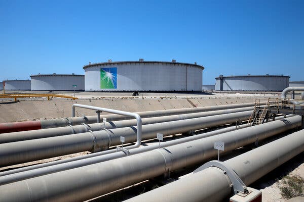 Part of Saudi Aramco’s giant Ras Tanura oil terminal. The company said it would raise $12.4 billion from selling a minority stake in its oil pipeline business.