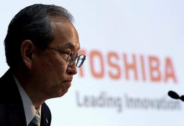 Satoshi Tsunakawa, the chairman of Toshiba, in 2017. He will succeed Nobuaki Kurumatani, the company’s chief executive and president, whose departure was announced Wednesday.