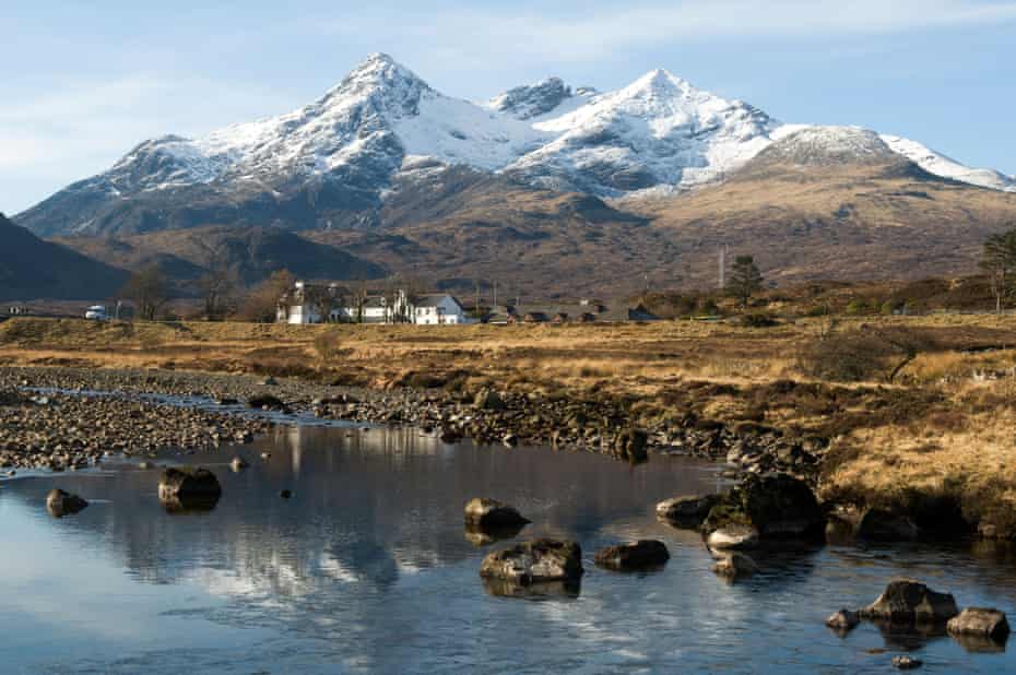 Sgùrr nan Gillean and the Cuillin mountains, from Sligachan, Isle of Skye. Highland region, Scotland, UK.