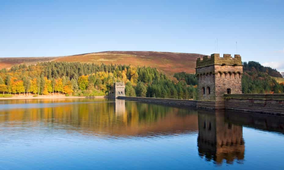 The Derwent Dam reflected in Derwent Reservoir