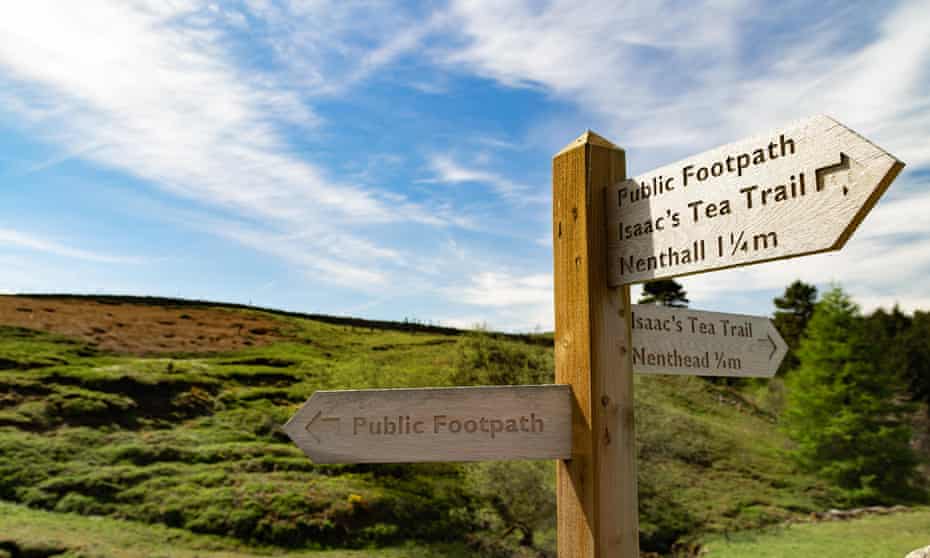 Signs for Isaac’s Tea Trail at Nenthead, Cumbria.