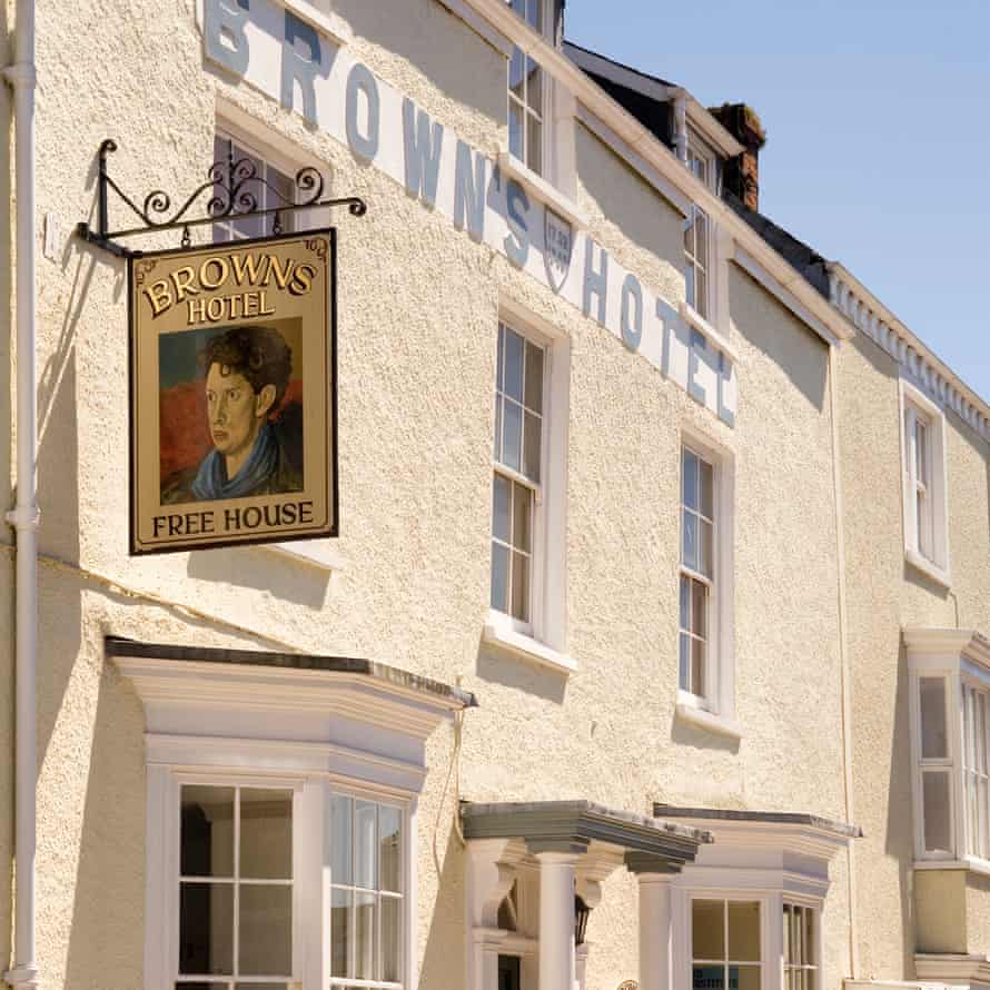 View of the sign outside Brown’s in Laugharne, Wales.