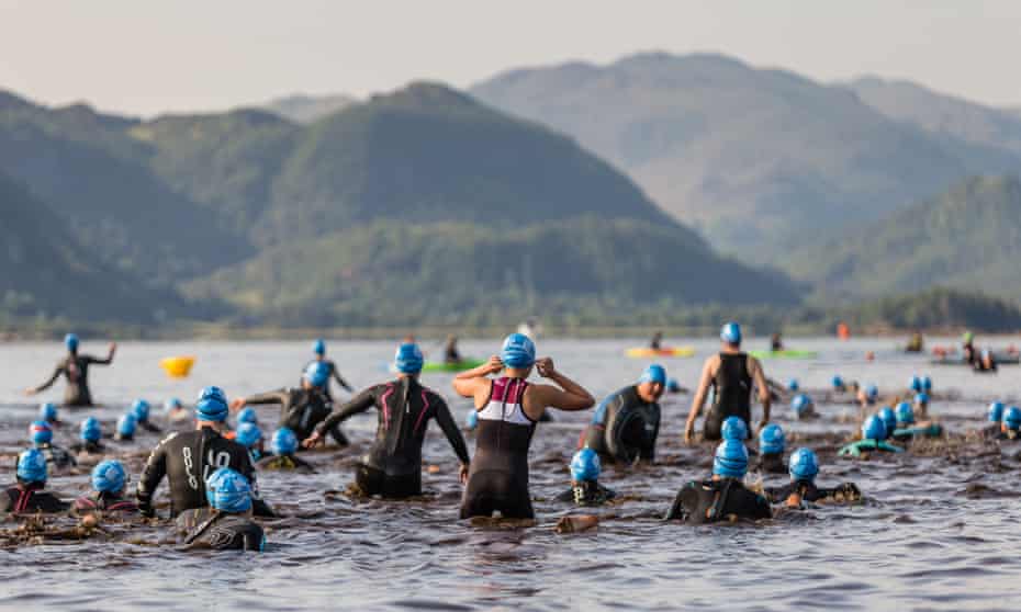 Group swim, Keswick, The Lakes, UK.