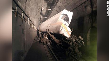 The inside of the tunnel where the train crashed on April 2, north of Hulien, Taiwan. 