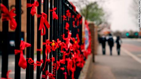 Ribbons tied to the gates of James Allen&#39;s Girls&#39; School, the sister school of Dulwich College.