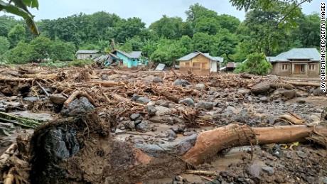 Debris left behind in the town of Adonara in East Flores