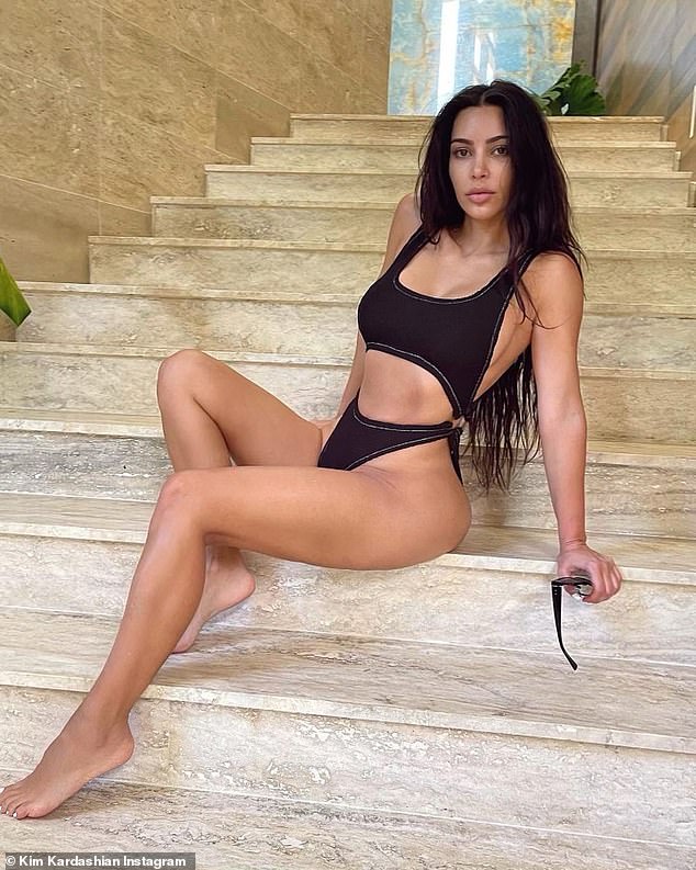 Laid back: Kim Kardashian shared two stunning photos from her tropical getaway last week