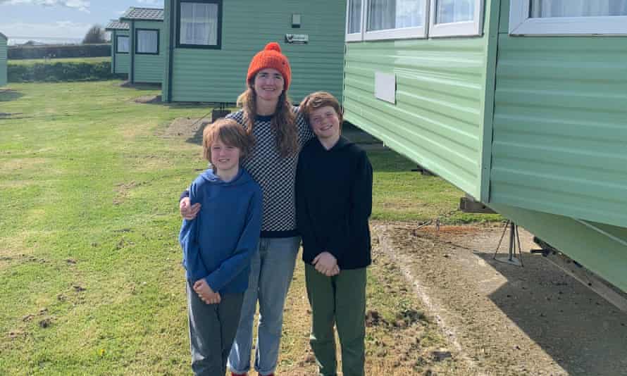 The writer and her kids on the caravan park