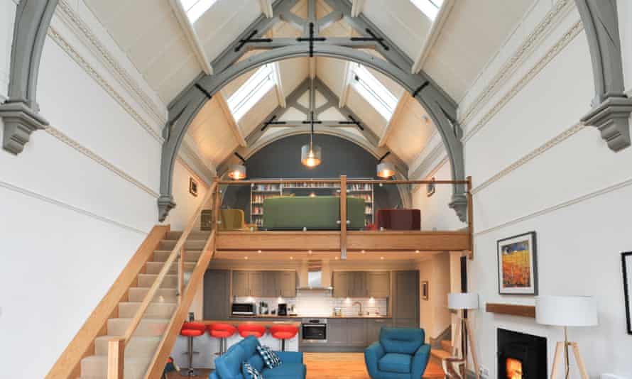 Interior with mezzanine, The Five Turrets, Selkirk, Scottish Borders, UK.