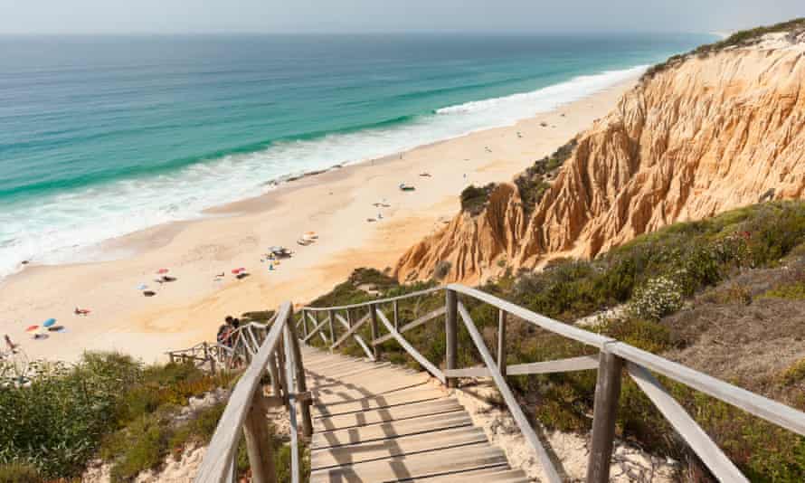 Wooden staircase down to Gale beach, Comporta.