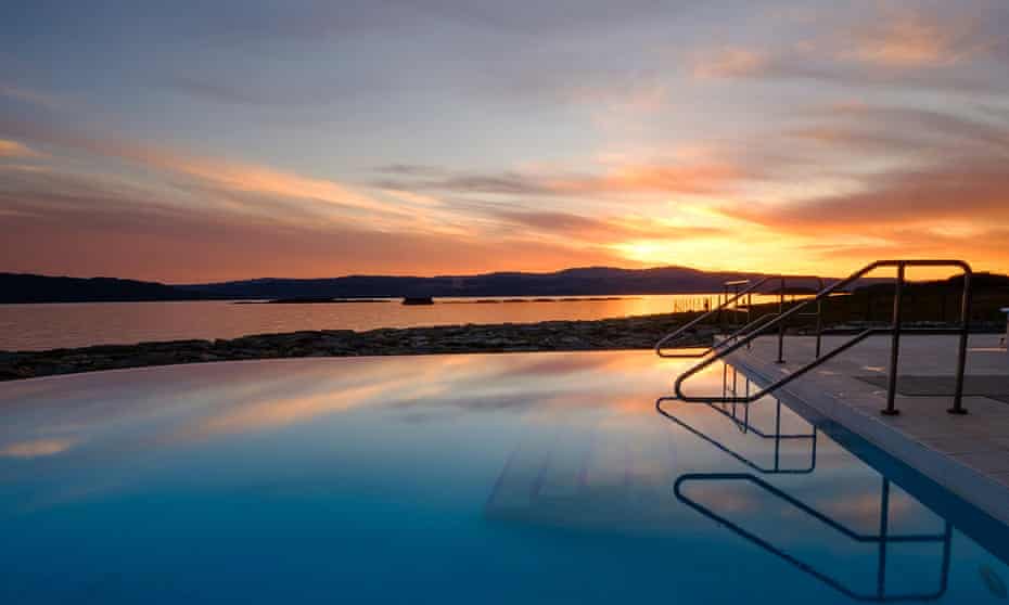 Outdoor pool at sunset, at Portavadie, Argyll and Bute, Scotland