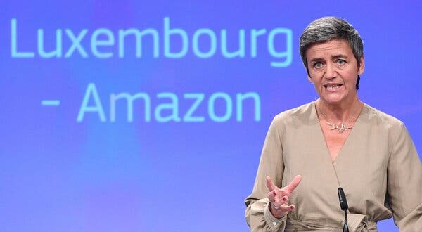 Margrethe Vestager, an executive vice president at the European Commission, announcing Amazon’s $300 million tax bill in 2017.