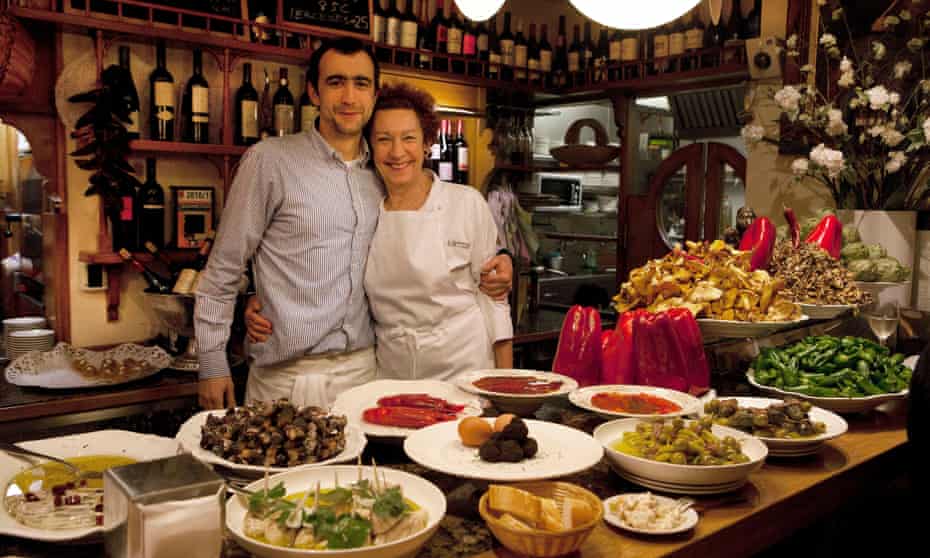 San Sebastian,Spain:Pintxo bar/restaurant Ganbara in the old town Parte Vieja.