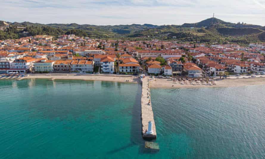 A beach at Pefkochori, Halkidiki, pictured as Greece reopened to tourists on 15 May.