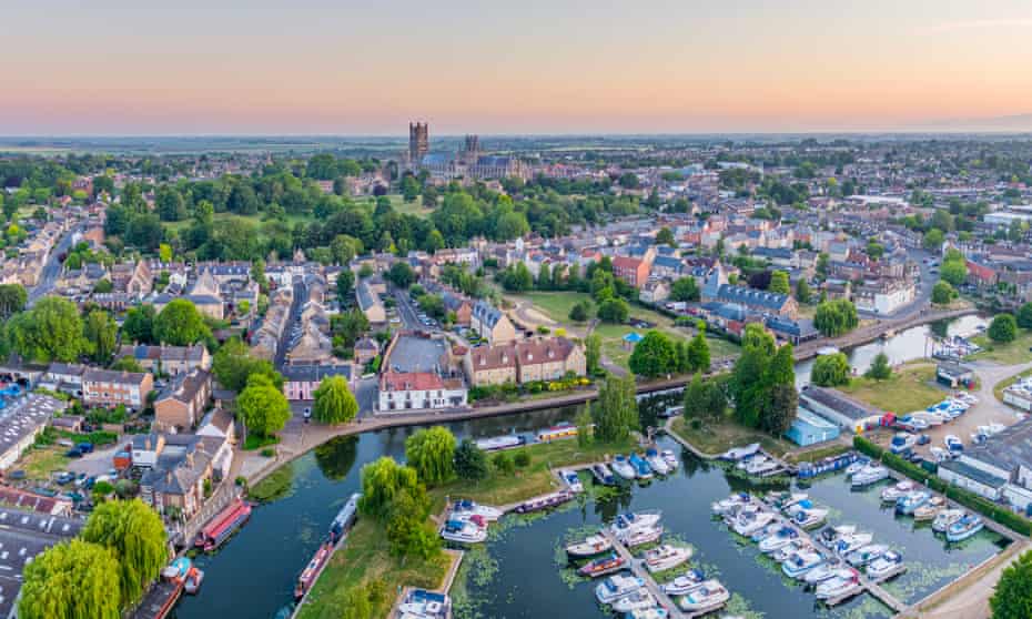 Ely Cathedral. Ely Marina and the Great Ouse River.