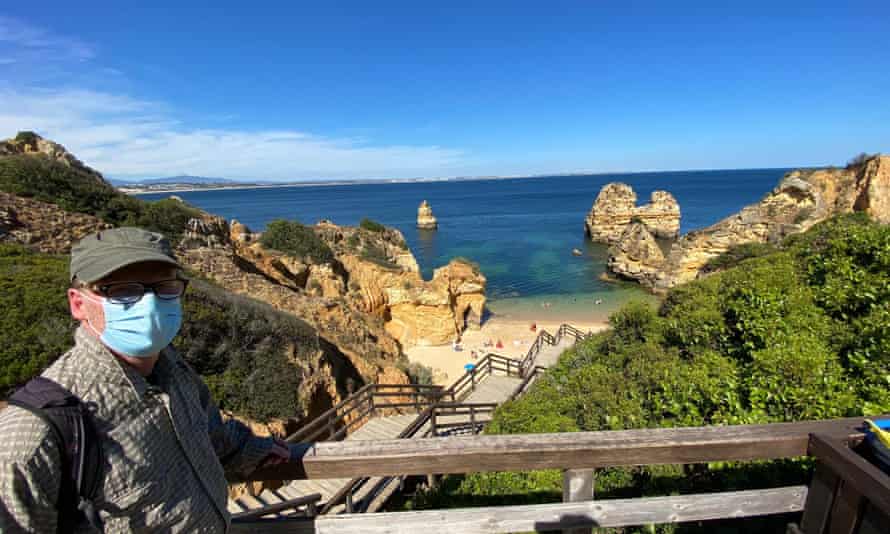 Kevin Rushby walking down to Praia do Camilo